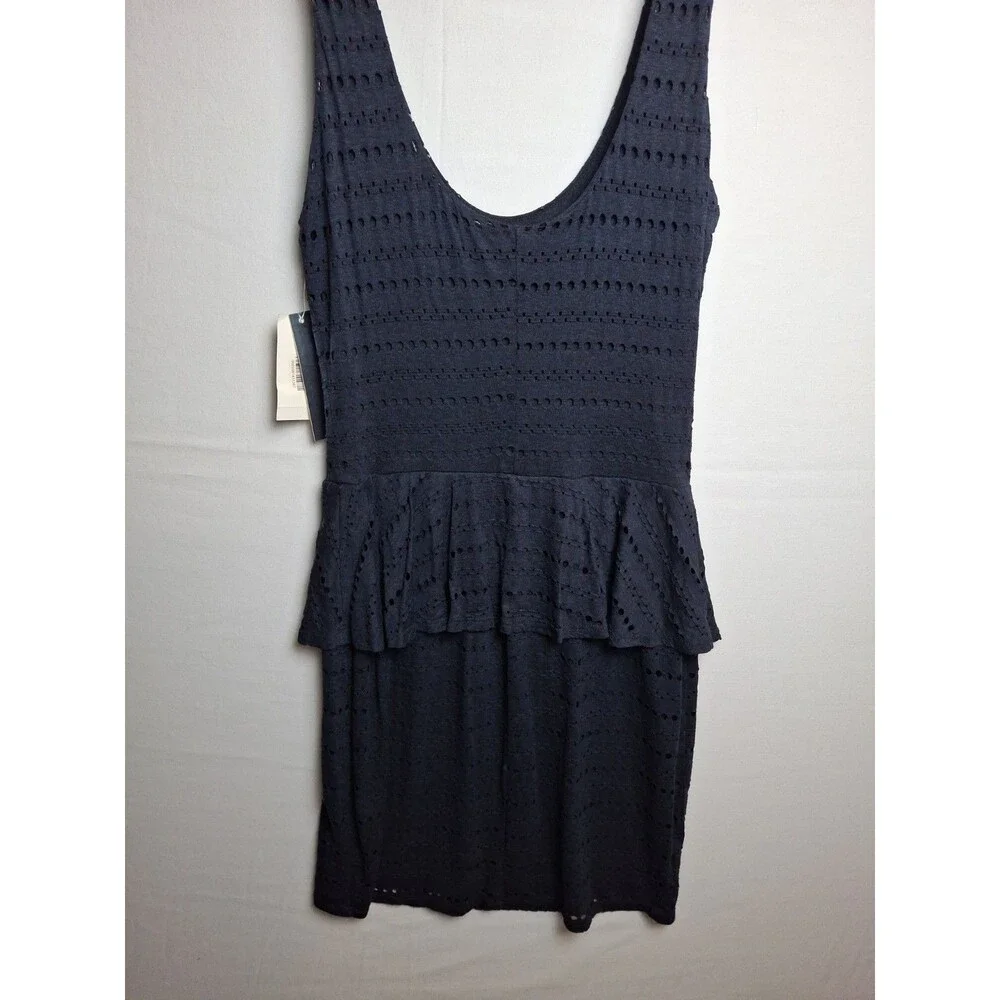 AQUA Bloomingdale's Eyelet Lace Peplum Dress Dark Navy Blue Size S NWT